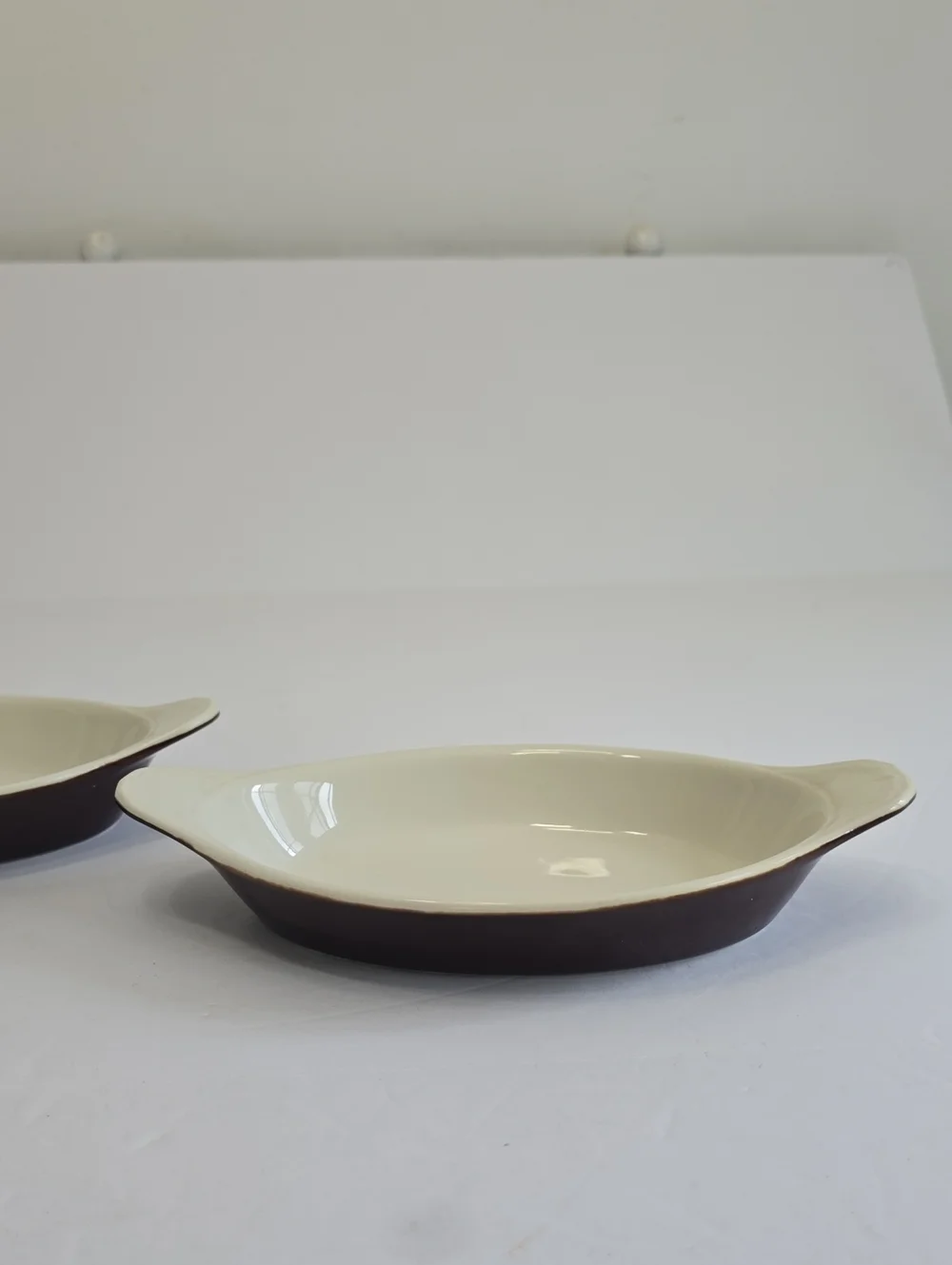 Vintage Rego Pottery Japan Set Of 2 Oval Casserole Au Gratin Dish Glazed Brown